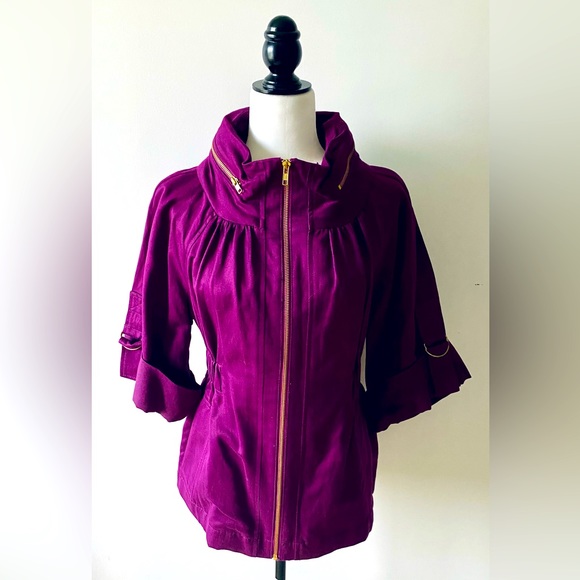 French Connection Purple Twill Cotton and Linen Blend Utility Jacket - Picture 1 of 13